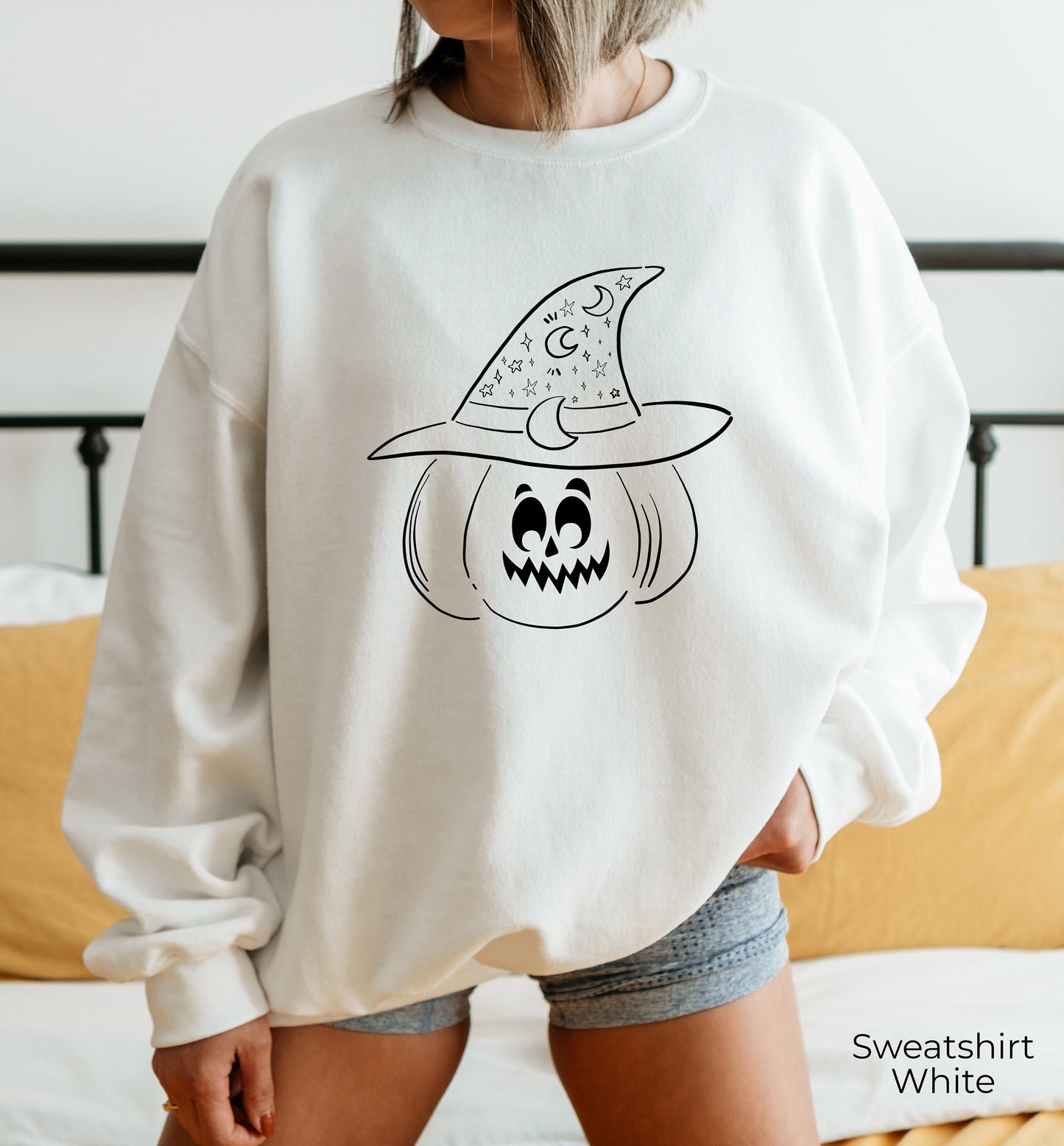 Jack O'Lantern Sweatshirt,Trendy Halloween Sweatshirt,Cute Halloween Shirt,Fall Halloween Sweater,Witch Hat Pumpkin Shirts, C7057