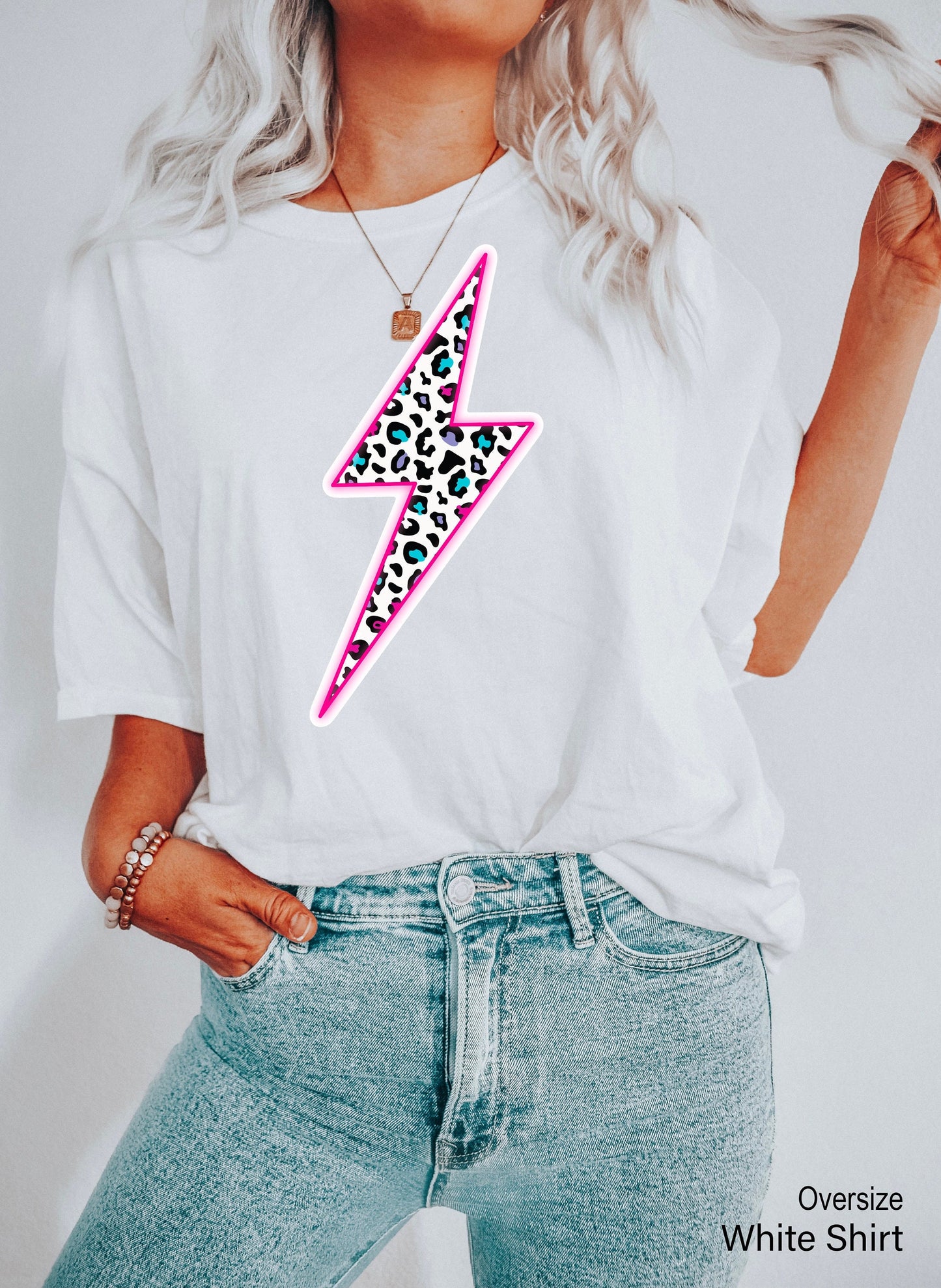 Leopard Lightning Bolt Shirt, Lightning Tshirt, Neon Pink Lightning Bolt Shirt, Leopard Lightning Shirt, Trendy Tee Shirts, C7024