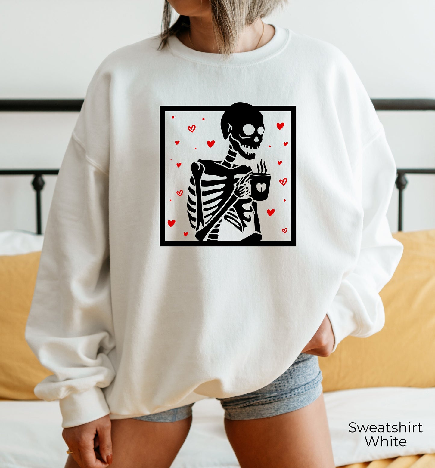 Hot Coffee Skeleton Sweatshirt,Skeleton Love Coffee Shirt,Skeletons Halloween Oversized Tee,Skull Hoodie,Skull Tee,Lover Skeleton,C7104