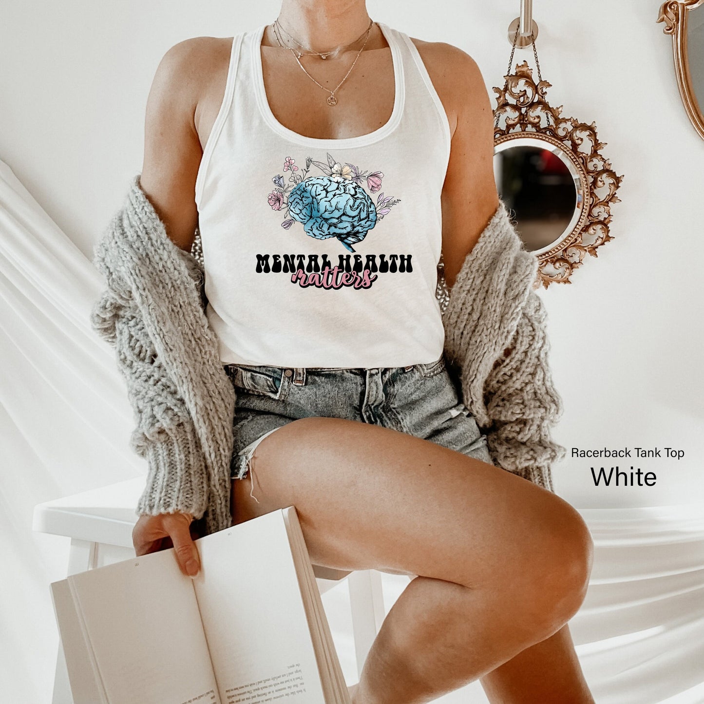 Mental Health Matters Shirt, Flower Racerback, Floral Brain, Health Shirt, Plant Lovers Gift, Gardening Gift, Mental Health Awareness, C7025