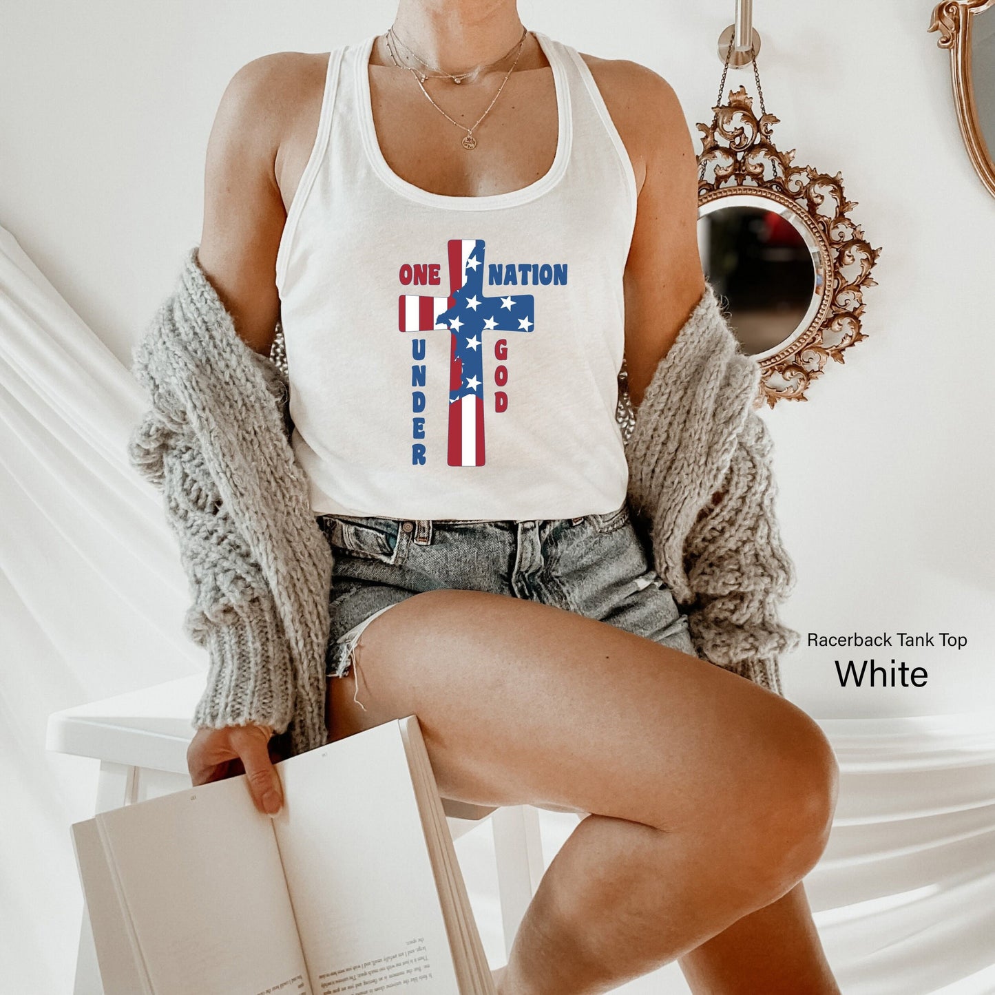 4th of July Tank Tops,Christian One Nation Under God Shirt,USA American Flag Tanks,Cross America Tank,Freedom Racer Back,Big Star Tee ,C6960