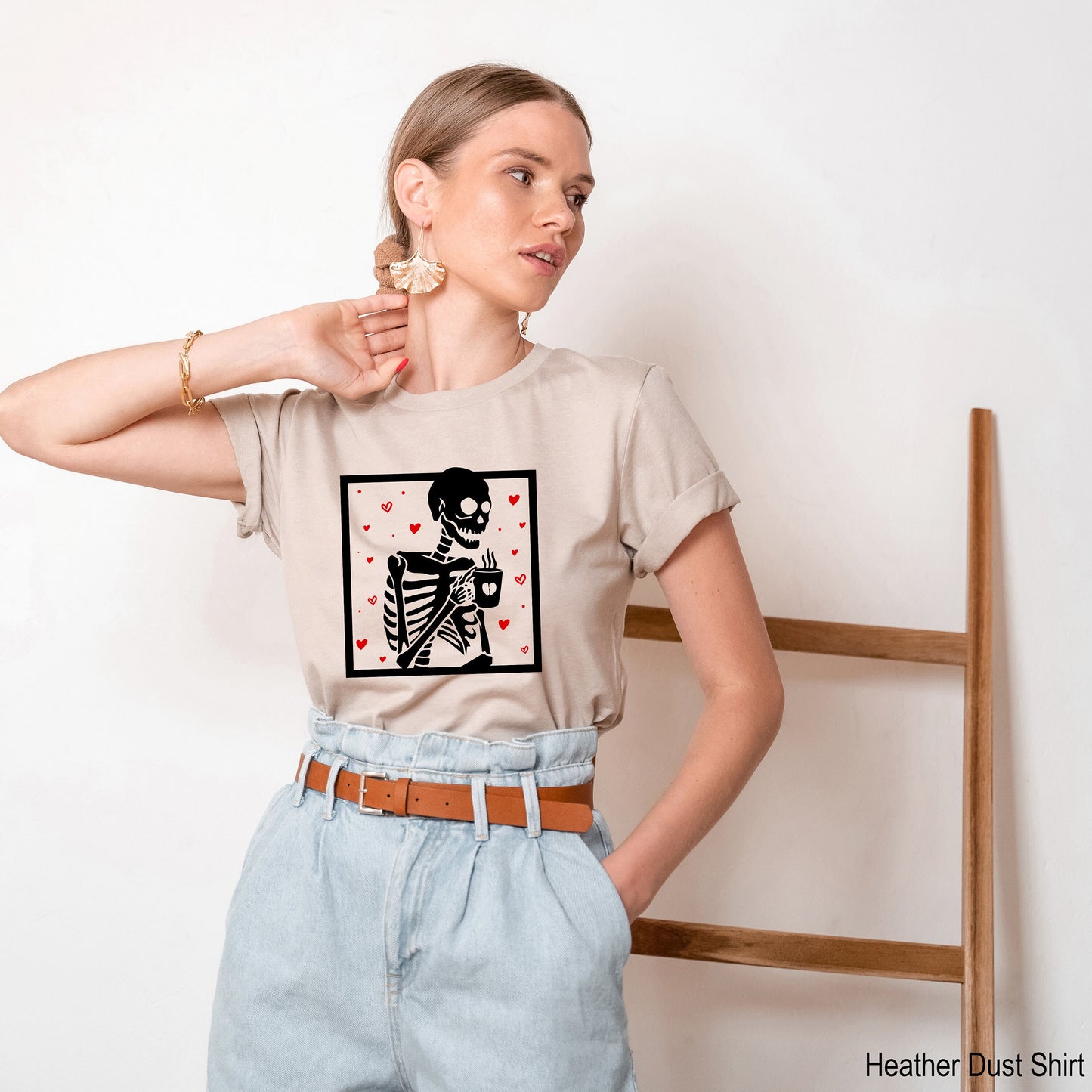 Hot Coffee Skeleton Shirt,Skeleton Heart Coffee Shirt, Skeletons Halloween Tee,Skull Tank Top,Skull Tee,Love Skeleton Shirt,C7104