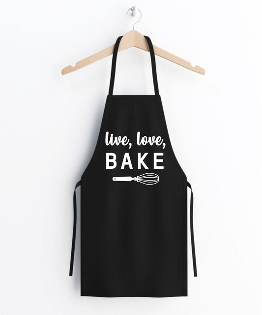 Live, Love, Bake Apron, Women’s Apron, Gifts for Bakers, Birthday Gift, Bakers Gift, Kitchen Apron, Clothe Design, D5005