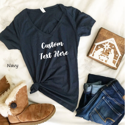 Custom V-Neck Shirt, Women V- Neck Shirt, Soft and Comfy, Customize Unisex Fit Crew Neck Tee, Ladies Custom Shirt, Personalized Shirt,C7081