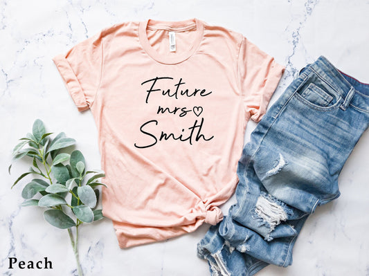 Custom Mrs Shirt,Trendy Bride Shirts,Personalized Mrs Last Name Tanks,Cute Honeymoon Pajamas,Gift For New Bride,Bridal Shower Gift,C5073