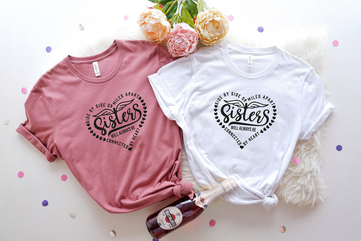 Sisters T shirt, Best Sister shirt, Side by Side or miles Apart, Sisters Will Always Be Connected By Heart T-Shirt,Matching Friend Tee,C5825