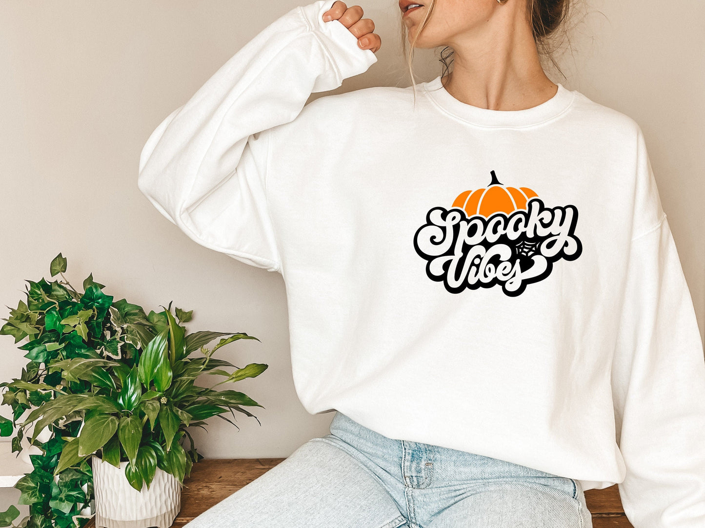 Spooky Wibes Sweatshirt,Halloween Shirt,Pumpkin Tee, Shirt,Halloween Funny Shirts,Witch Shirt,Fall Shirt,C5893