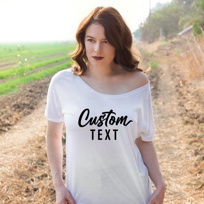 Custom Slouchy Shirt,Off Shoulder ,Relaxed Loose Fit Tee,Slouchy Scoop Neck Tee,Boho Gift,Bohemian Slouchy Tee,One Side Off Shoulder,C7081