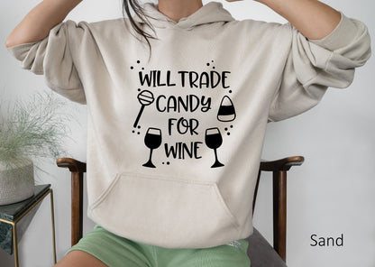 Halloween Sweatshirt,Will Trade Candy For Wine,Halloween T-shirt,Womens Halloween Tee,Hallowen T-shirt,Women Halloween Tshirt  C5319