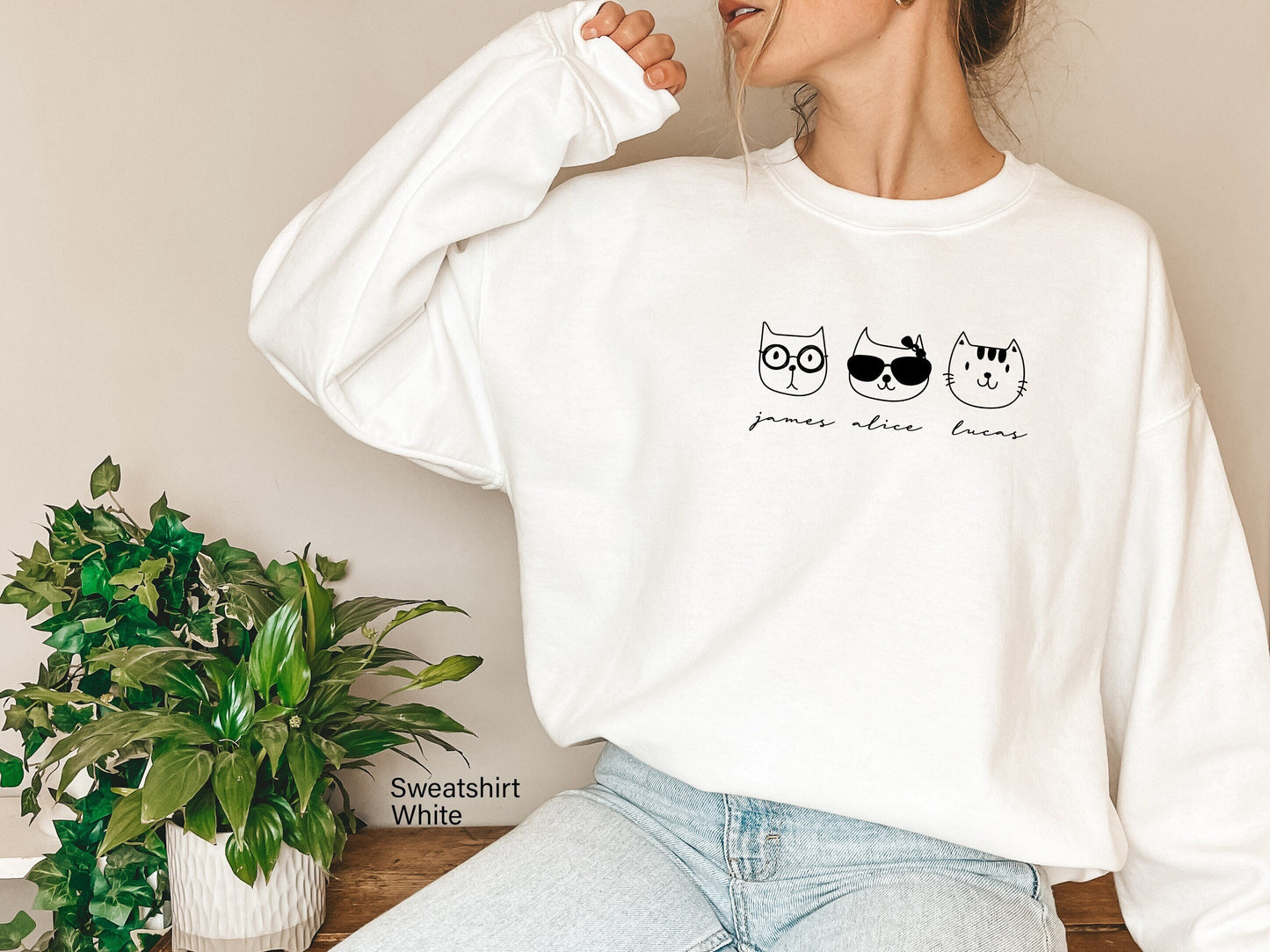 Custom Sweatshirt,Customized Family Sweatshirt,Personalized Friends Shirt,Custom Text shirt,Cat shirt,Matching Sweatshirt,C6035