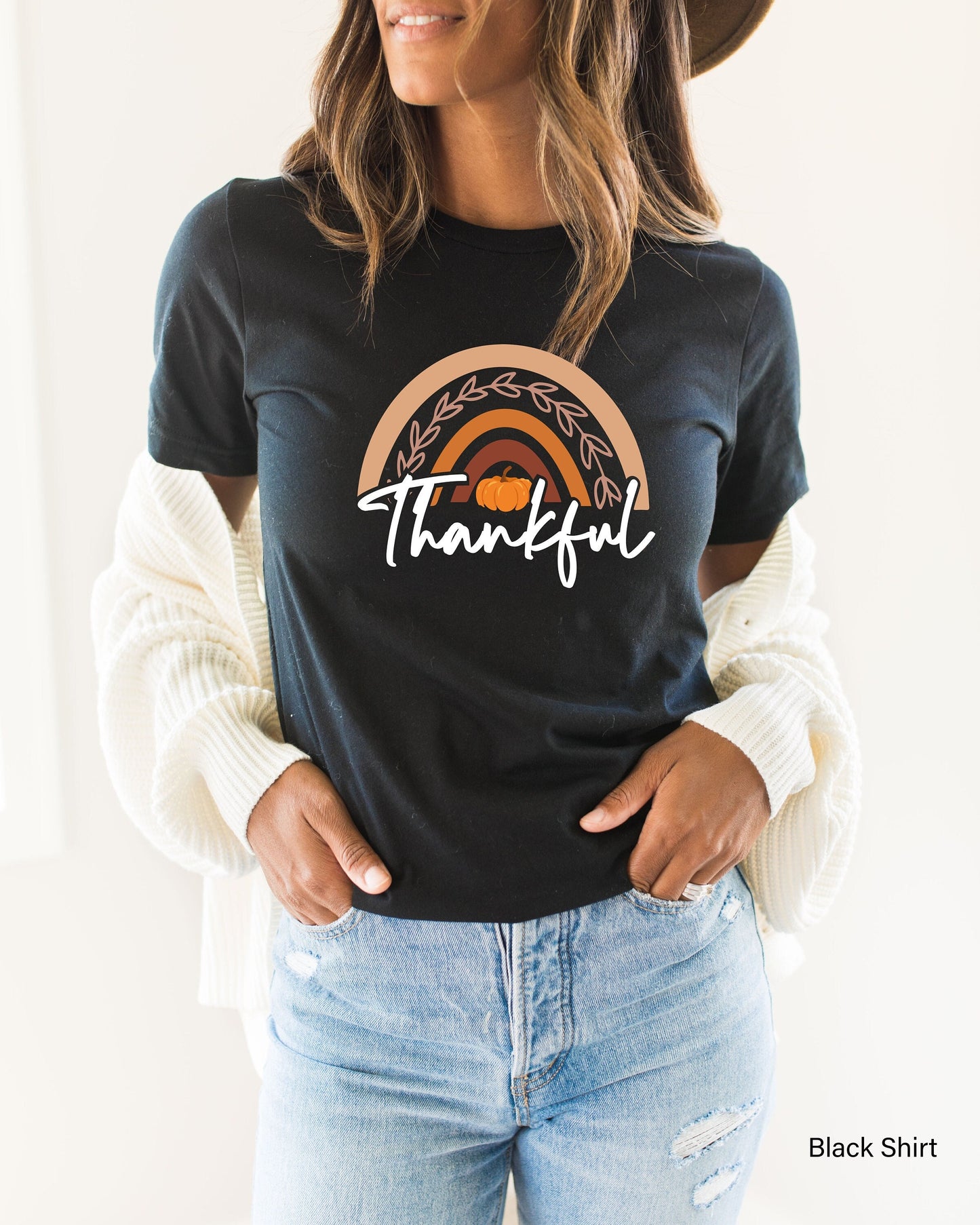 Thankful Rainbow Pumpkin Shirt, Thankful Shirt,Thanksgiving Shirt,  Thanksgiving Tee, Grateful Shirt, Fall Shirt, Fall Teacher Shirt,C6084