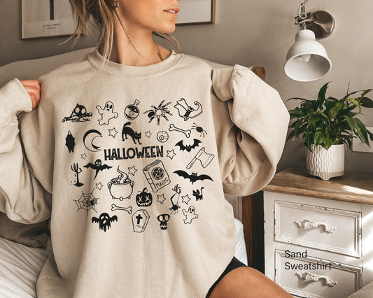 Halloween Little Things Doodles Sweatshirt, Cute Halloween Tee Shirt, Halloween Graphic Shirt, Pumpkin Witch Ghost Spooky Mom Shirt, C6159