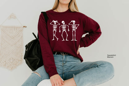 Halloween Party Dancing Skeleton Shirt,Skeletons  Halloween Shirt,Oversized Sweatshirt,Comfortable Tee,Halloween Tee C6117