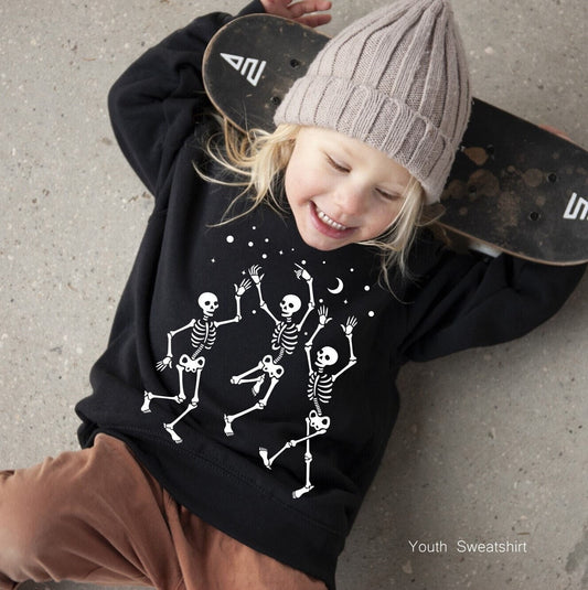 Halloween Skeleton Kids Sweatshirt,Halloween Party Dancing Skeleton Shirt,Skeletons  Halloween Shirt,Halloween Kids Party Costume,C6110