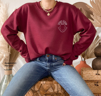 Spooky Season Sweatshirt,Halloween Ghost Crewneck Sweatshirt or T-shirt, PSL Pumpkin Fall, Cute and scary autumn Shirt,C6173