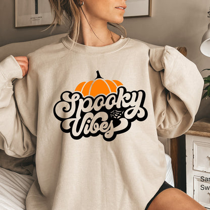 Spooky Wibes Sweatshirt,Halloween Shirt,Pumpkin Tee, Shirt,Halloween Funny Shirts,Witch Shirt,Fall Shirt,C5893