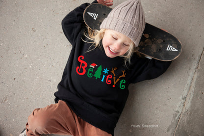 Believe Christmas Sweatshirt, Christmas T-shirt, Christmas Family Shirt,Believe Shirt,Christmas Gift, Holiday Gift.Christmas Shirt,C6259