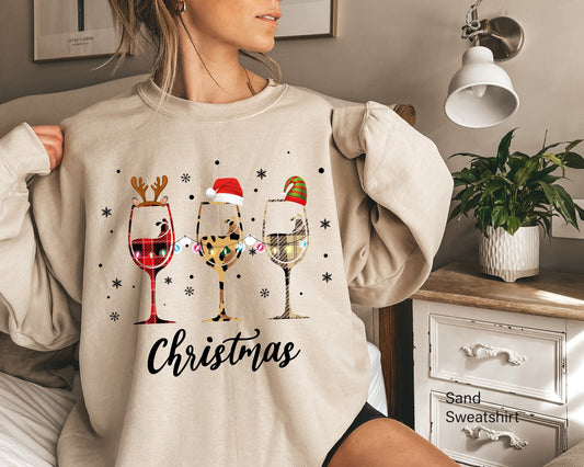 Christmas Wine Sweatshirt,Christmas Drinking T-Shirt,Wine Glass Santa Hat Shirt,Christmas Wine Bling Shirt,Funny Christmas Shirt,C6276