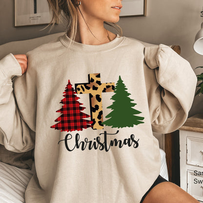 Christmas Trees Sweatshirt,Womens Christmas Sweatshirt,Christmas Tree Tee,Holiday Sweaters,Leopard Print Shirt,Christmas Gift,C6277