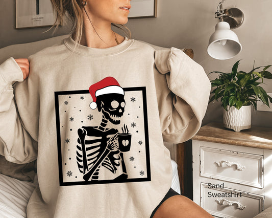 Skeleton Christmas, Skeleton Caffee Christmas Shirt,Goth Christmas Gifts,Spooky Christmas Shirt, Santa Skull, Creepy Christmas Shirt,C6316