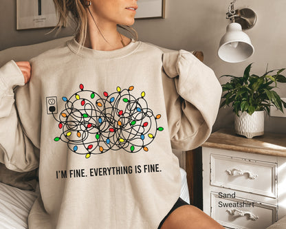 Christmas Sweatshirt,I'm Fine Everything Is Fine Christmas Sweater,Tangled Christmas lights Shirt,Christmas Party Hoodie,Women Tee,C6320