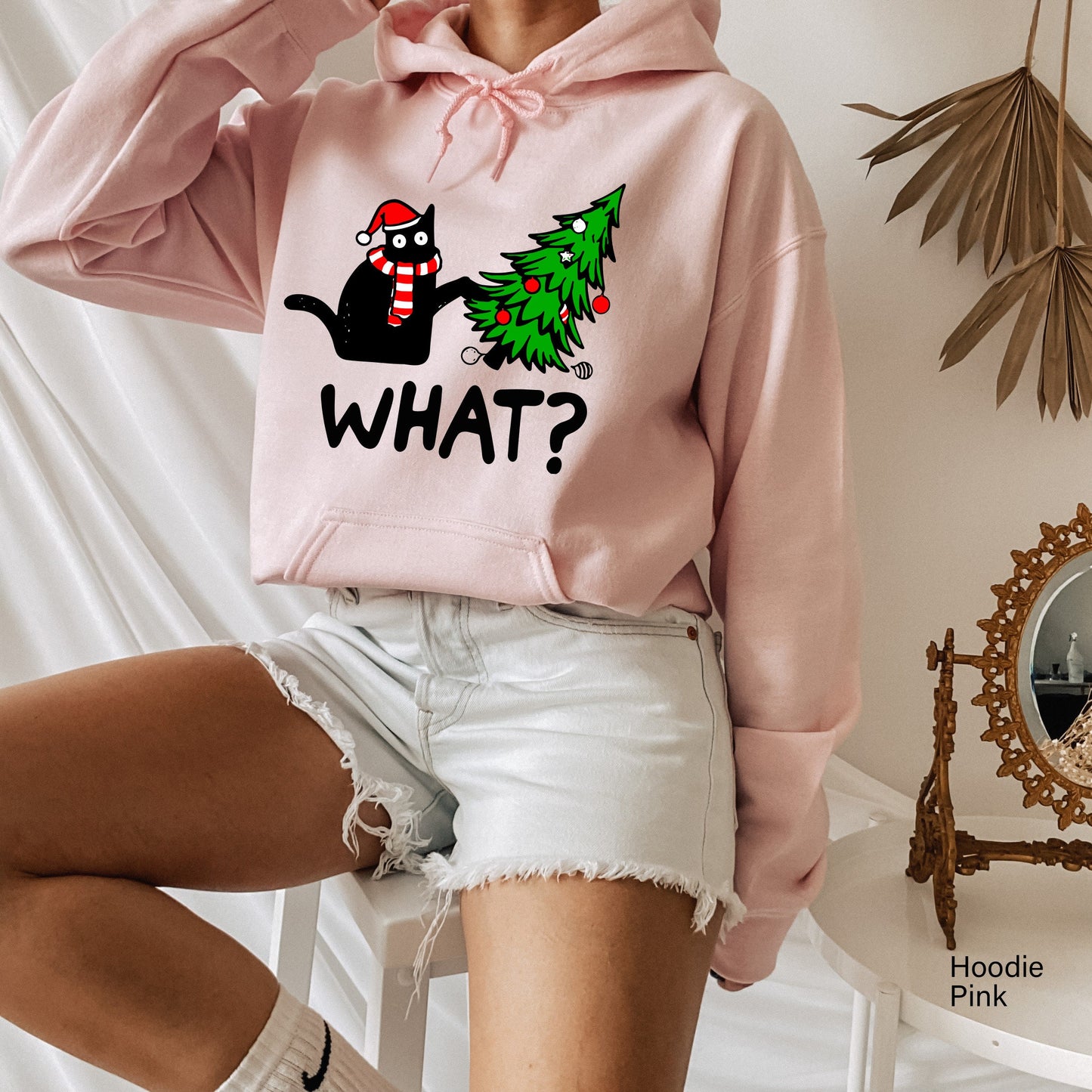 Black Cat What, Black Cat Sweatshirt,Christmas Hoodie,Cat Lover Shirt,Funny Christmas Gift,Santa Claus Shirt,Christmas Gift,C6324