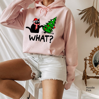 Black Cat What, Black Cat Sweatshirt,Christmas Hoodie,Cat Lover Shirt,Funny Christmas Gift,Santa Claus Shirt,Christmas Gift,C6324