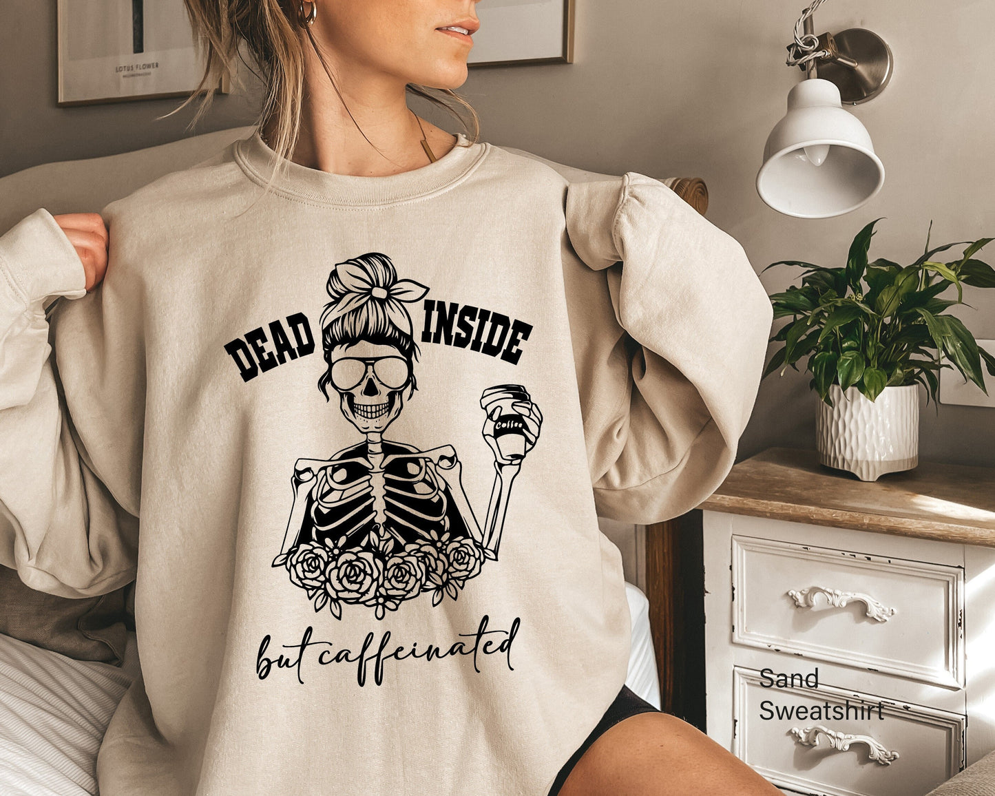 Dead inside but caffeinated Shirt,Dead Inside Sweatshirt,Skeleton Hoodie,Trendy Fall Oversized Shirt,Funny Halloween TshirtSkull Shirt,C6229