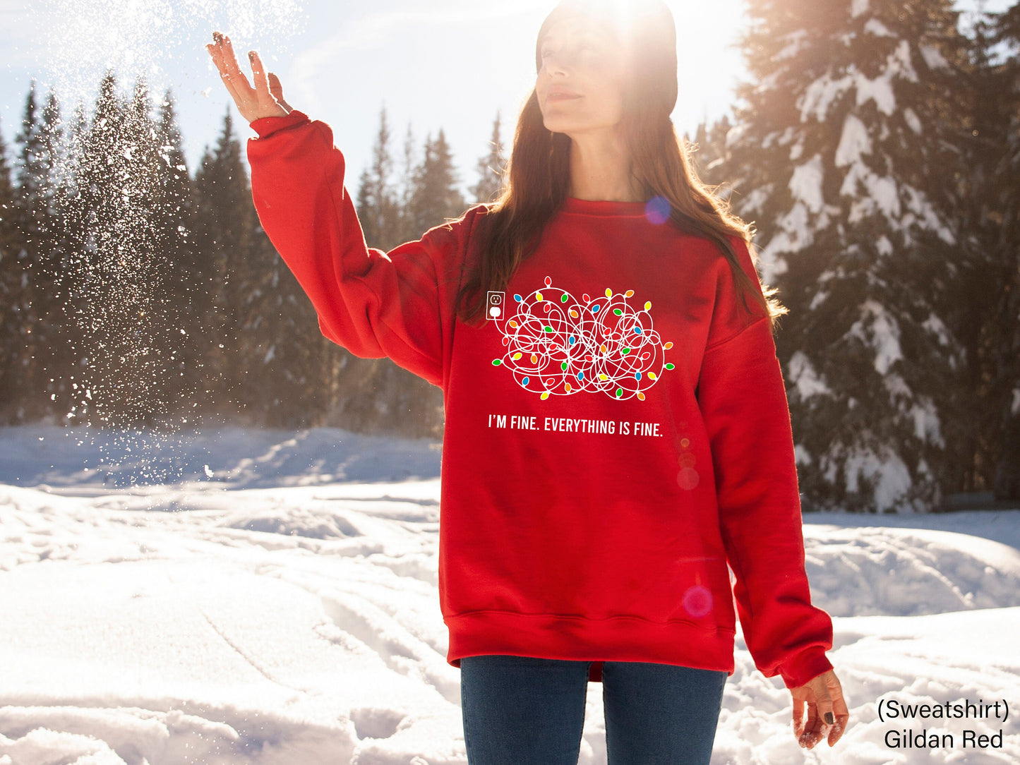 Christmas Sweatshirt,I'm Fine Everything Is Fine Christmas Sweater,Tangled Christmas lights Shirt,Christmas Party Hoodie,Women Tee,C6320