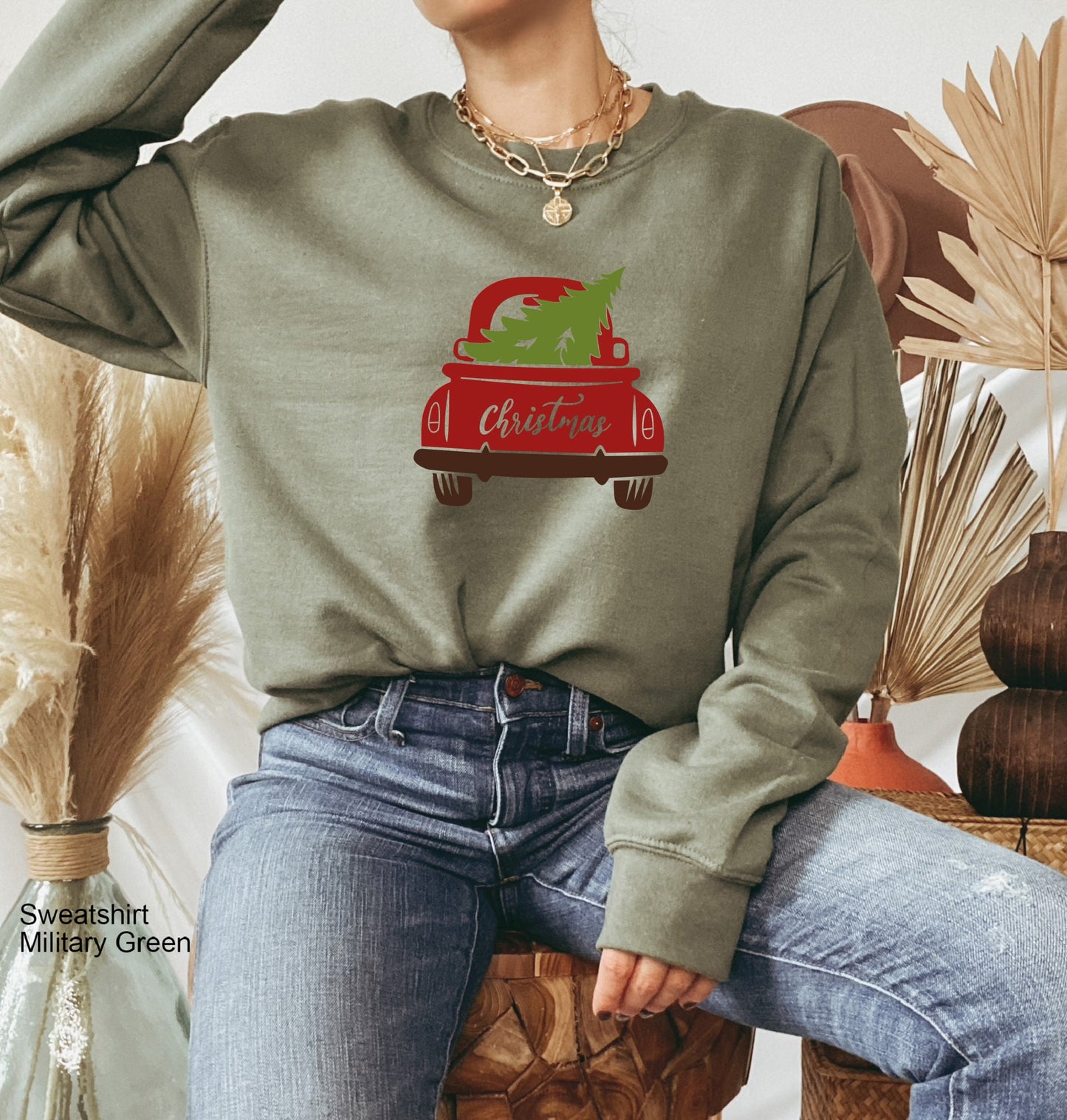 Christmas Trees Truck Sweatshirt,Pine Spruce Fir,Christmas Gift Ideas, Holiday Sweatshirt,Christmas Sweatshirt,Winter Tee,C6256
