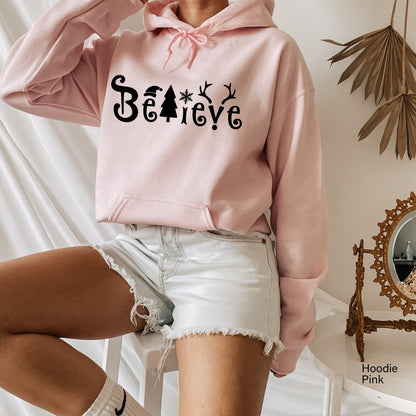 Believe Christmas Sweatshirt, Christmas T-shirt, Christmas Family Shirt,Believe Shirt,Christmas Gift, Holiday Gift.Christmas Shirt,C6258