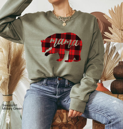 Mama Bear Plaid Unisex Sweatshirt, Mama Sweatshirt, Mama Shirt, Buffalo Check Plaid, Mama Christmas Fleece Sweatshirt, C6262
