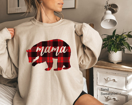 Mama Bear Plaid Unisex Sweatshirt, Mama Sweatshirt, Mama Shirt, Buffalo Check Plaid, Mama Christmas Fleece Sweatshirt, C6262