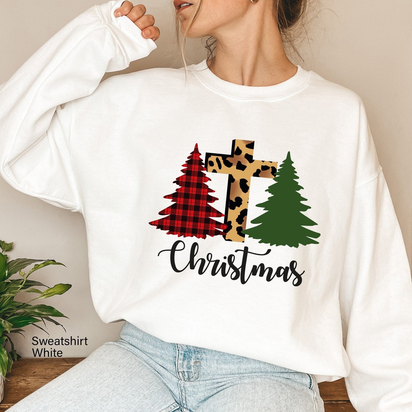 Christmas Trees Sweatshirt,Womens Christmas Sweatshirt,Christmas Tree Tee,Holiday Sweaters,Leopard Print Shirt,Christmas Gift,C6277