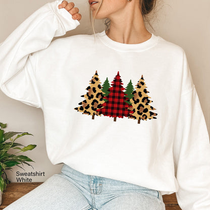 Leopard print Christmas Tree Sweatshirt,Christmas Family Matching Shirt, Plaid Christmas Tree Shirt, Buffalo Print Christmas Hoodie,C6244