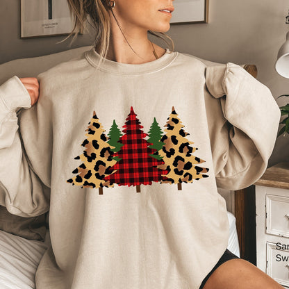 Leopard print Christmas Tree Sweatshirt,Christmas Family Matching Shirt, Plaid Christmas Tree Shirt, Buffalo Print Christmas Hoodie,C6244