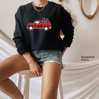 Valentines buffalo plaid Truck Sweatshirt,Valentines Day Shirts For Woman,Heart Shirt,Cute Valentine Shirt,Valentines Day Gift,C6360