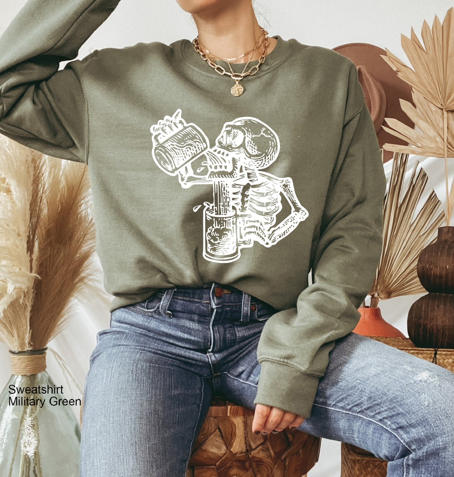 Skull Skeleton Alcohol Beer Sweatshirt, Beer Sweatshirt,Skeleton Hoodie,Skeleton Drinking Beer Sweatshirt,Skull Shirt,C6384