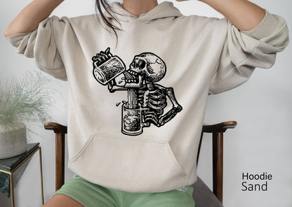 Skull Skeleton Alcohol Beer Sweatshirt, Beer Sweatshirt,Skeleton Hoodie,Skeleton Drinking Beer Sweatshirt,Skull Shirt,C6384