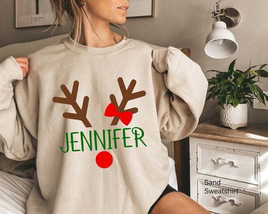 Personalized Christmas Reindeer Sweatshirt,Custom Rudolph Reindeer Frame Face shirt,Reindeer shirt,Christmas Couple Sweatshirt,C6292