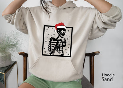 Skeleton Christmas, Skeleton Caffee Christmas Shirt,Goth Christmas Gifts,Spooky Christmas Shirt, Santa Skull, Creepy Christmas Shirt,C6316