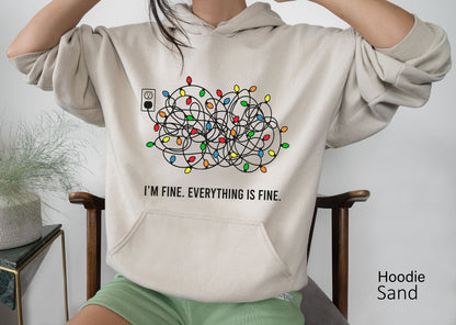 Christmas Sweatshirt,I'm Fine Everything Is Fine Christmas Sweater,Tangled Christmas lights Shirt,Christmas Party Hoodie,Women Tee,C6320