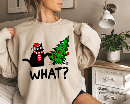 Black Cat What, Black Cat Sweatshirt,Christmas Hoodie,Cat Lover Shirt,Funny Christmas Gift,Santa Claus Shirt,Christmas Gift,C6324