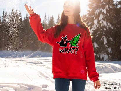 Black Cat What, Black Cat Sweatshirt,Christmas Hoodie,Cat Lover Shirt,Funny Christmas Gift,Santa Claus Shirt,Christmas Gift,C6324