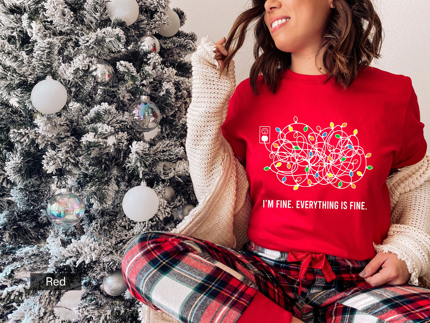 Christmas Sweatshirt,I'm Fine Everything Is Fine Christmas Sweater,Tangled Christmas lights Shirt,Christmas Party Hoodie,Women Tee,C6320