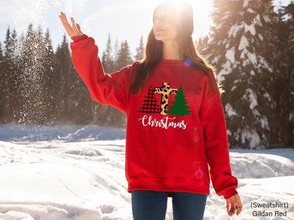 Christmas Trees Sweatshirt,Womens Christmas Sweatshirt,Christmas Tree Tee,Holiday Sweaters,Leopard Print Shirt,Christmas Gift,C6277