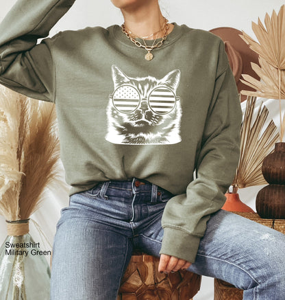 USA Cat Sweatshirt, Americana Cat, Cat T-Shirt, Kitty Kitten Lover Gift, Funny Patriotic Shirt, America USA 4th Of July, C6413