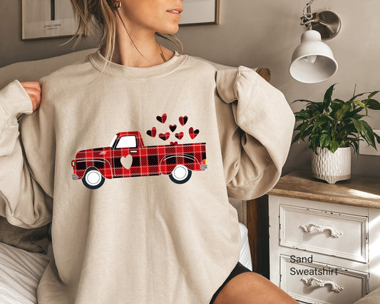 Valentines buffalo plaid Truck Sweatshirt,Valentines Day Shirts For Woman,Heart Shirt,Cute Valentine Shirt,Valentines Day Gift,C6360