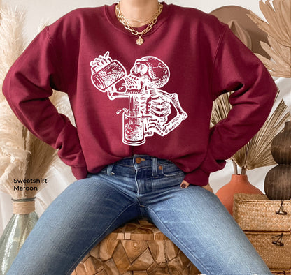 Skull Skeleton Alcohol Beer Sweatshirt, Beer Sweatshirt,Skeleton Hoodie,Skeleton Drinking Beer Sweatshirt,Skull Shirt,C6384