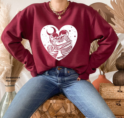 Skeleton Kissing Sweatshirt, Love Never Dies Tee, Romantic Shirt, Valentine's Day, Valentine's Shirt, C6467